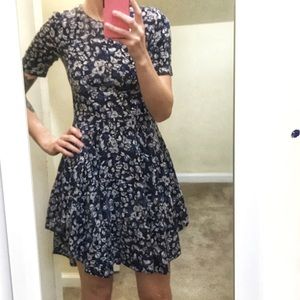 H&M Blue Floral mid length dress size 8